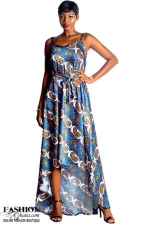 Mikoko Square Neck Silk African Print A-Line Dress