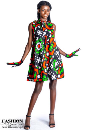 African Print Bow Collar Shift Dress