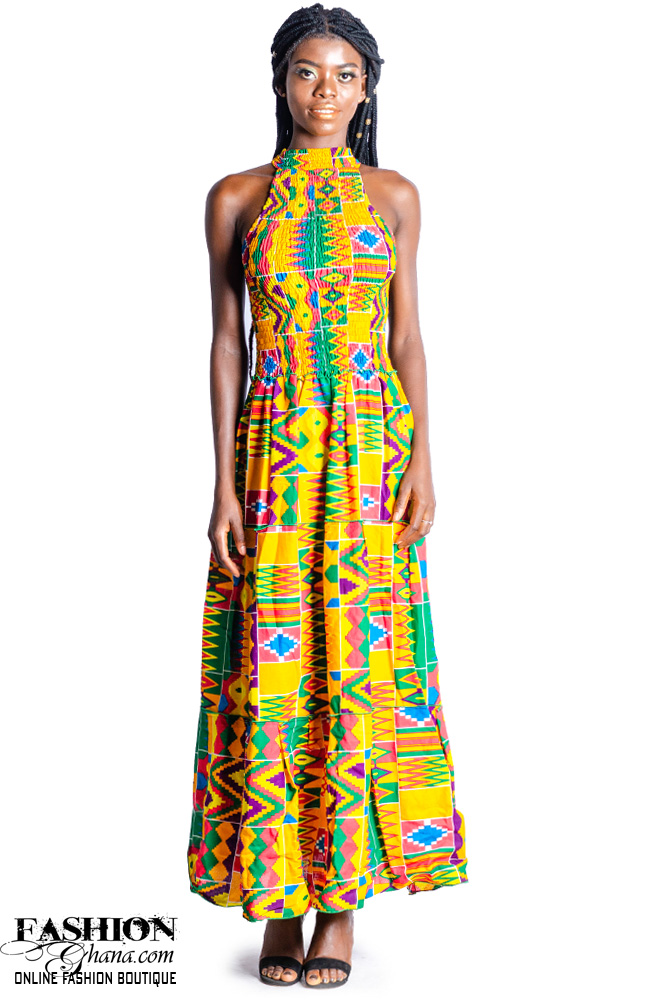FashionGHANA African Print Halter Neck Maxi Dress | Accra Fashion Week ...
